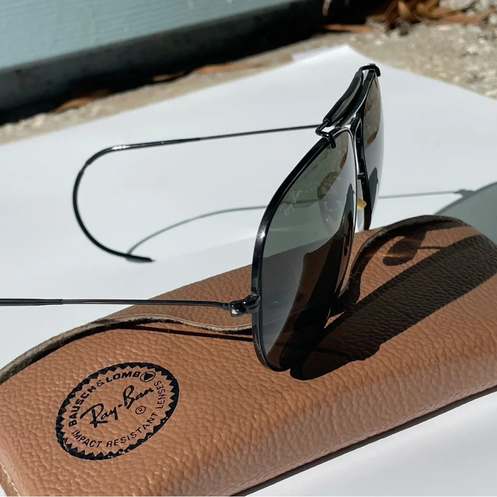 Vintage B&L Ray-Ban Outdoorsman RARE Black Chrome 62mm CableTemples G-15 w/case - Picture 11 of 17
